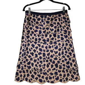 Tory Burch Skirt Womens Size 6 Blue Wild Print Big Cat Silk Blend Lined Ruffles